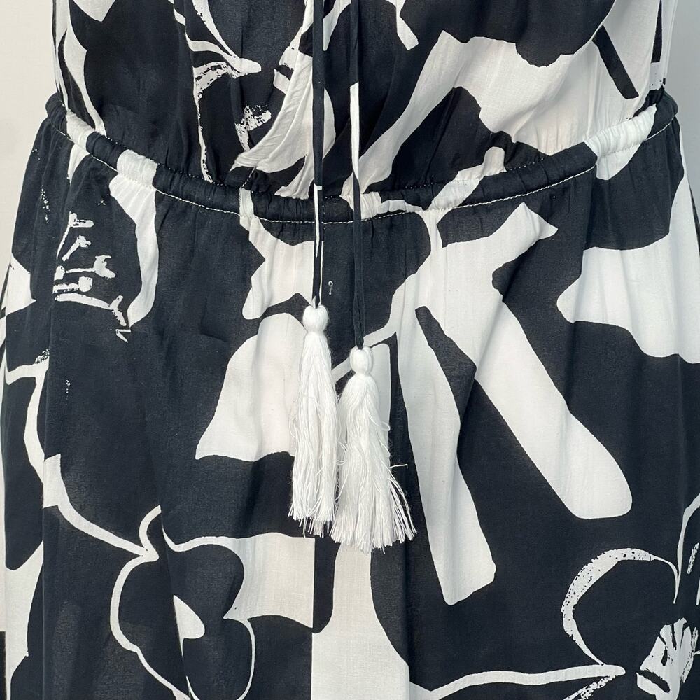 Elan Small Maren Maxi Dress Black White Front Slit Cruise Wear V Neck Boho Flowy - Picture 9 of 16